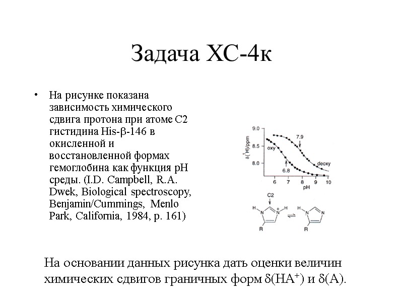Задача ХС-4к На рисунке показана зависимость химического сдвига протона при атоме C2 гистидина His--146